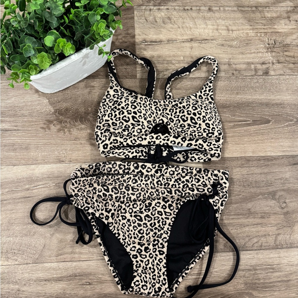 Time and Tru Animal Print Bikini with Black Accents